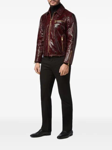 Billionaire snakeskin-effect zipped jacket