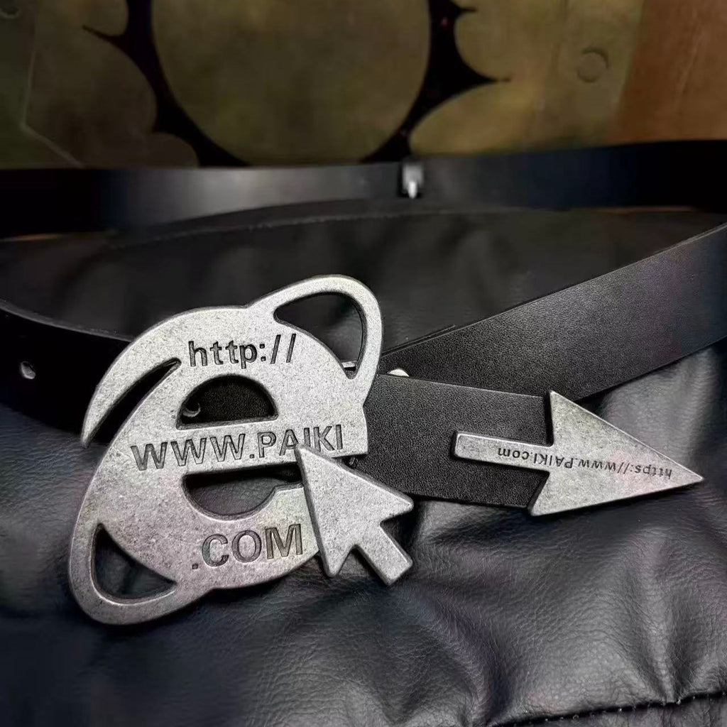 PAIKI Browser Cursor Buckle Leather Belt Retro Punk Subculture Waist