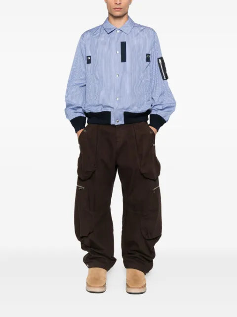 sacai striped panelled bomber jacket