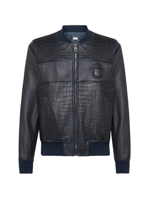 Billionaire leather jacket with crocodile effect