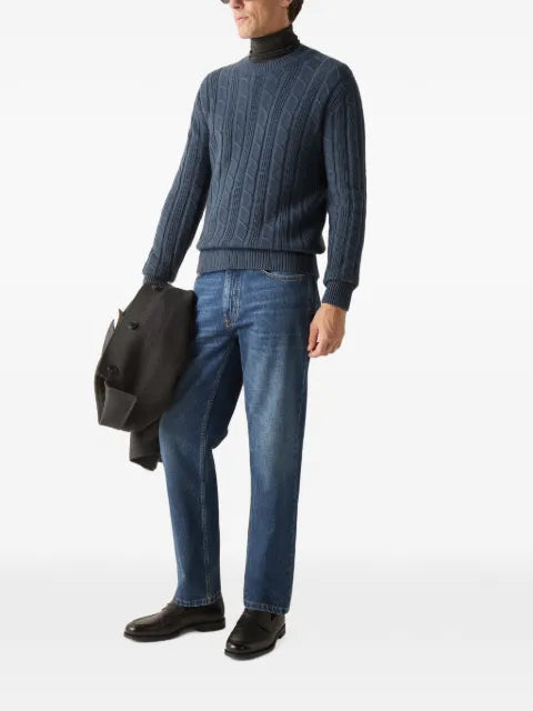Zegna light blue mélange Oasi Cashmere crewneck sweater