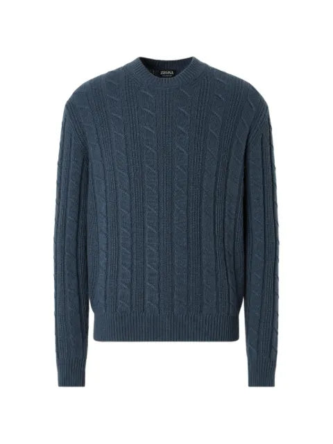 Zegna light blue mélange Oasi Cashmere crewneck sweater