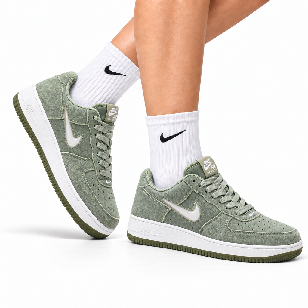 Nike Air Force 1 Low Sage Green Suede Look Unisex Sneakers Style 08