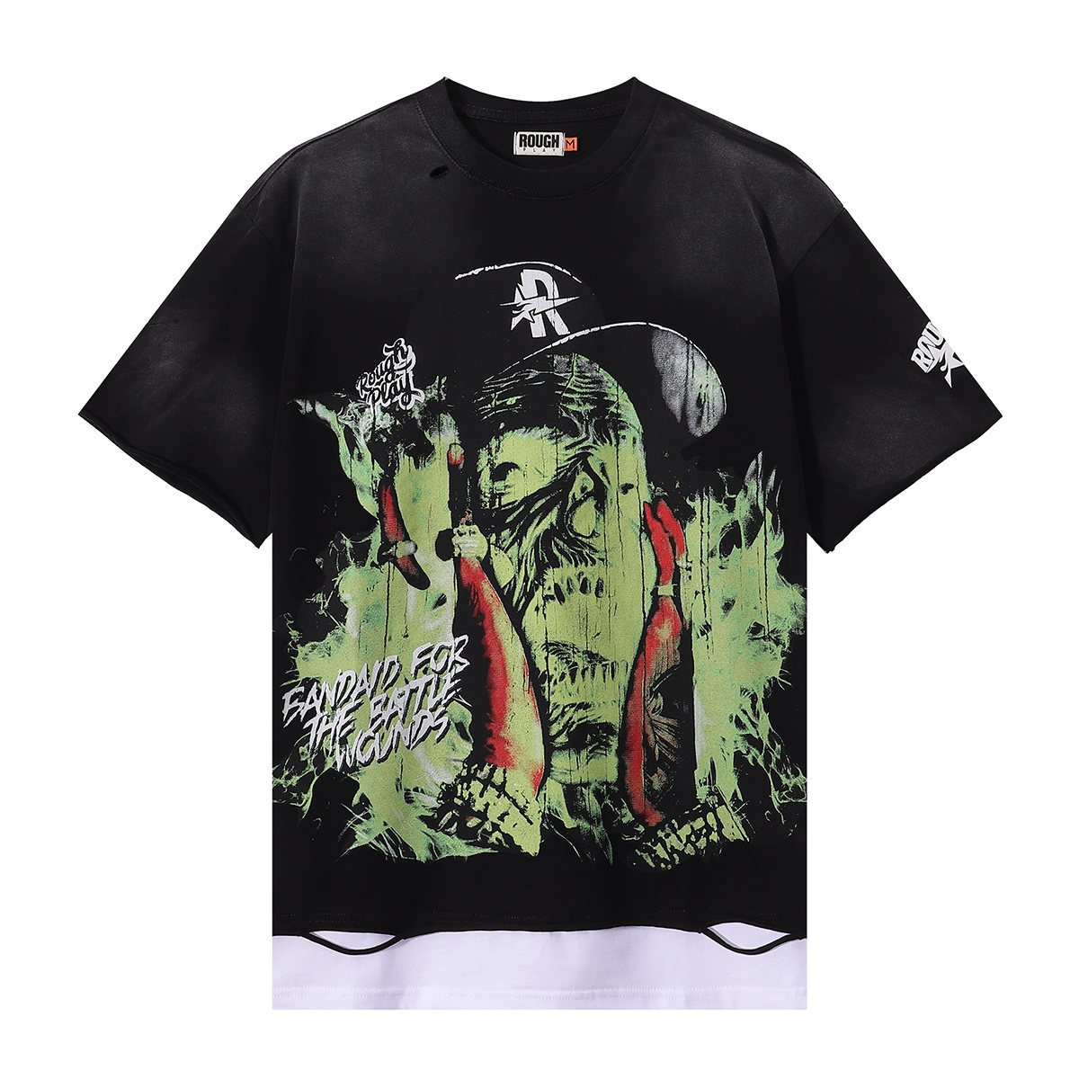 Rough Play Skeleton Graphic Distressed T-Shirt