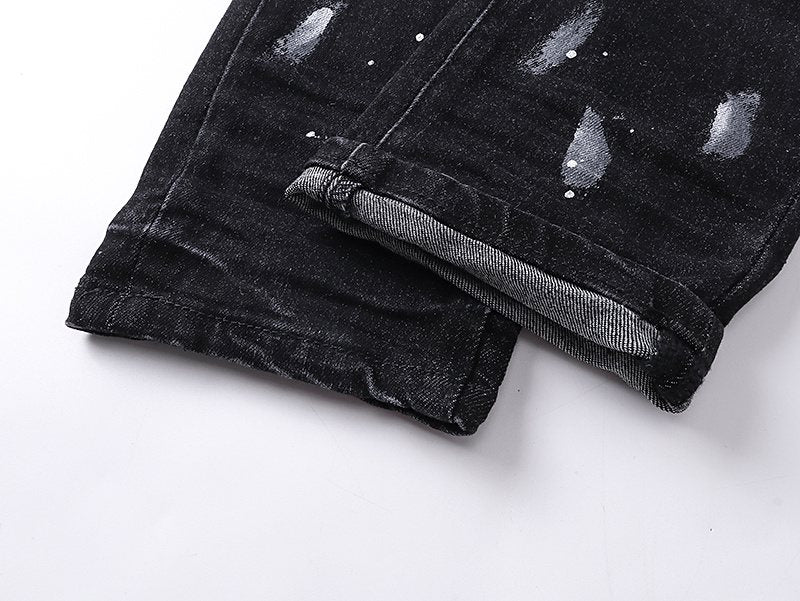 Purple Brand Black Distressed Paint-Splatter Jeans