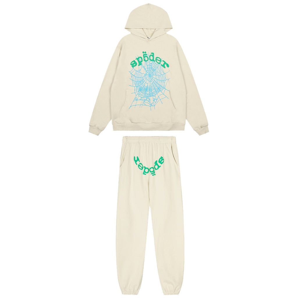 Sp5der Cream Graphic Hoodie & Sweatpants Matching Set