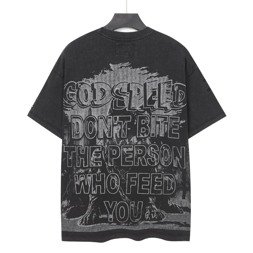 Godspeed Dog Graphic Distressed Sleeve T-Shirt