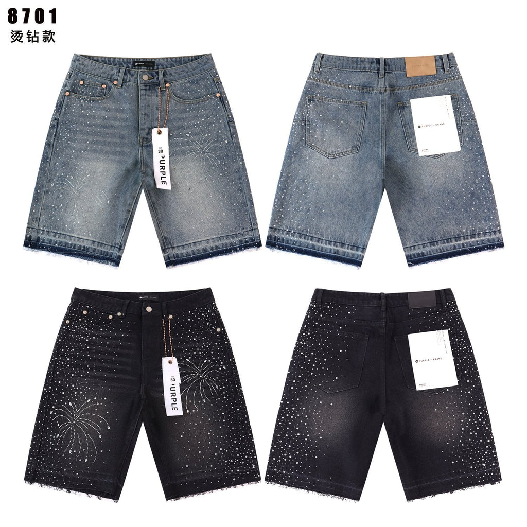 PURPLE Rhinestone Graphic Denim Shorts