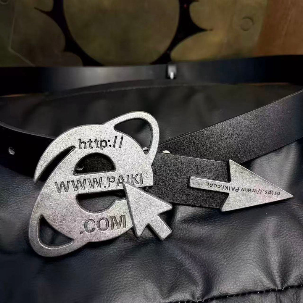 PAIKI Browser Cursor Buckle Leather Belt Retro Punk Subculture Waist