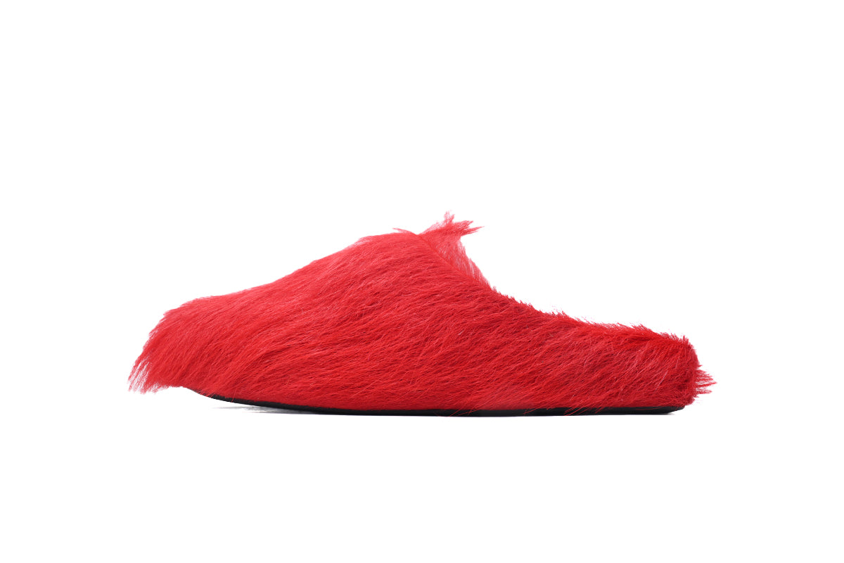 MARNI Long-Hair Calfskin Fussbett Sabot Red