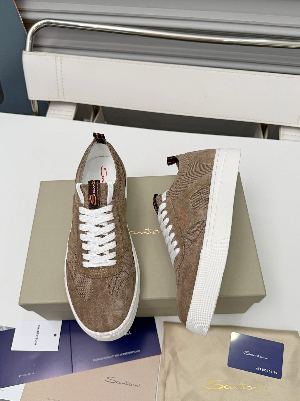 Santoni Taupe Brown Low-Top Sneakers