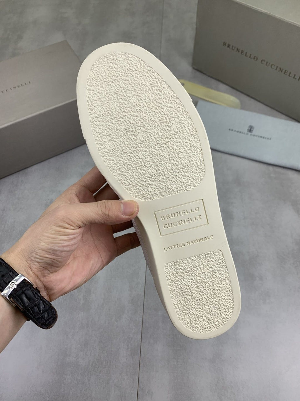 Brunello Cucinelli White and Taupe Low-Top Sneakers