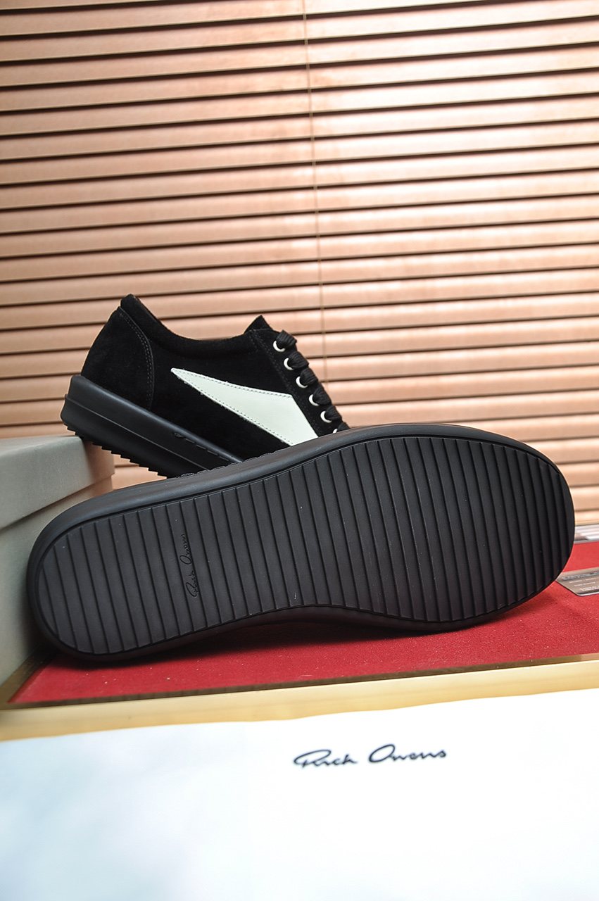 Rick Owens Black Low-Top Sneakers with White Side Panels