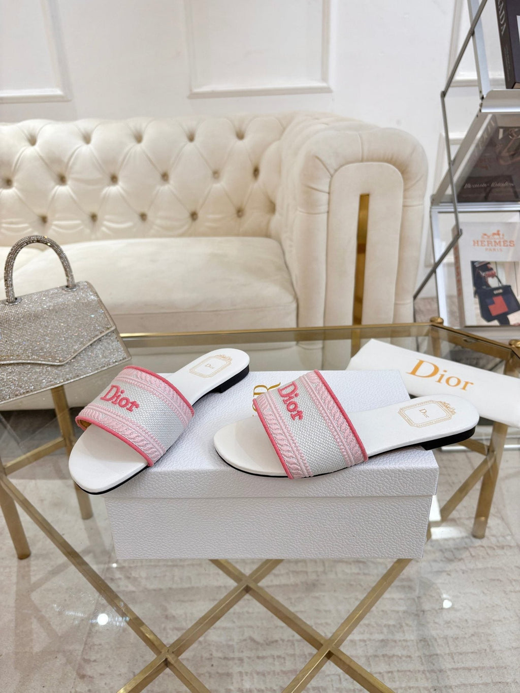 Dior Logo Strap Slide Sandals - Flat Slip-On Construction