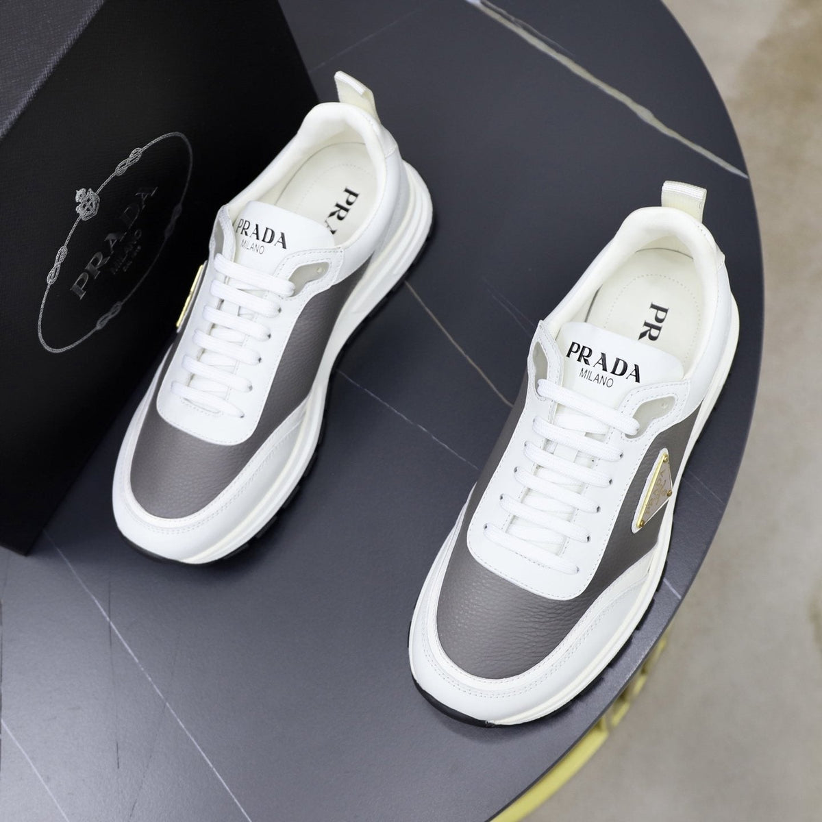 Prada Paneled Lace-Up Sneakers
