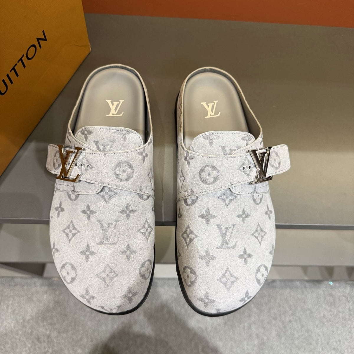 Louis Vuitton Men's Monogram Buckle Mules