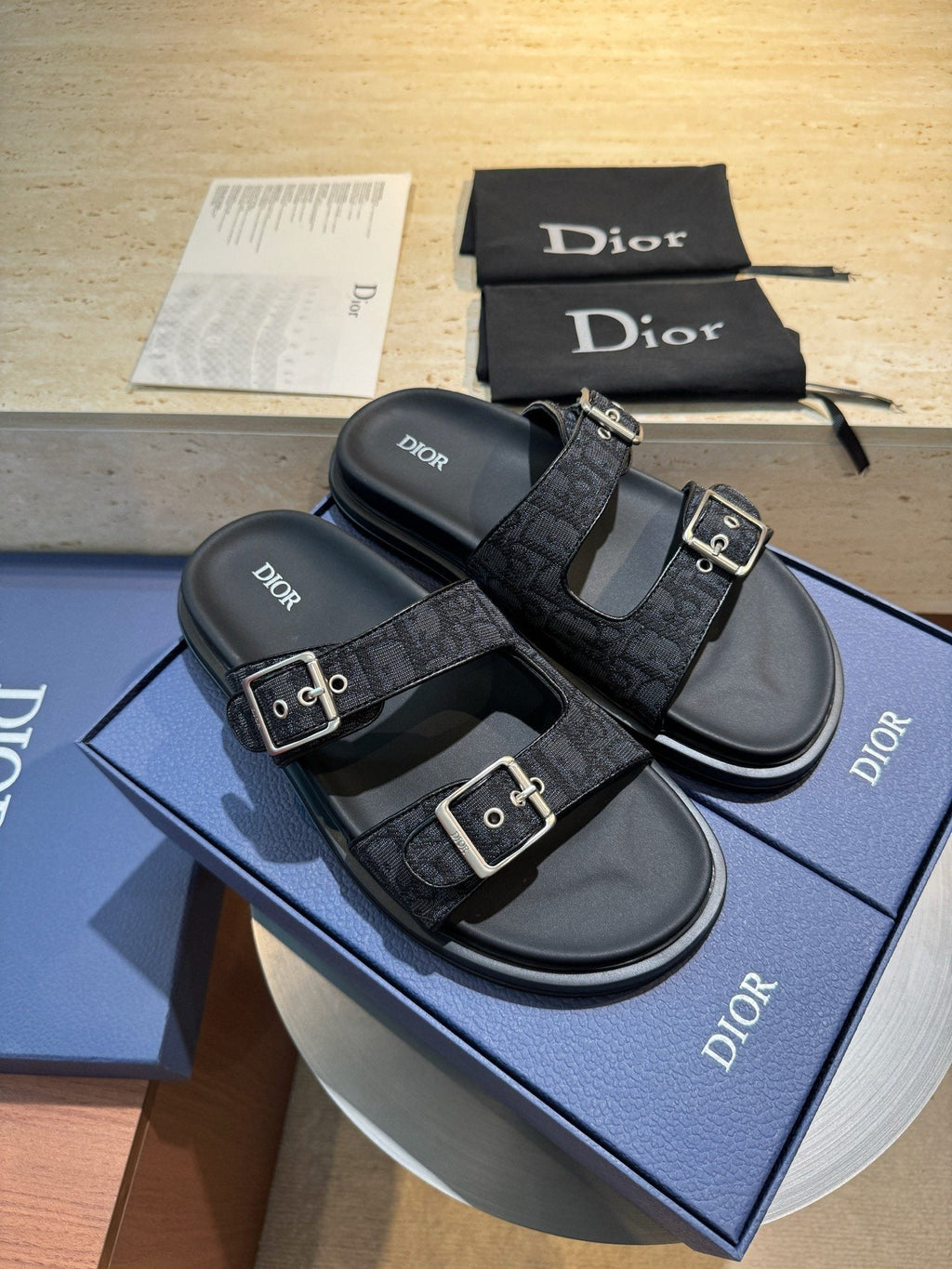 Dior Men's Aqua Buckle Slide Sandals